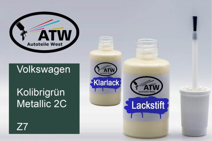 Volkswagen, Kolibrigrün Metallic 2C, Z7: 20ml Lackstift + 20ml Klarlack - Set, von ATW Autoteile West.